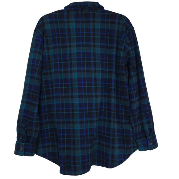 Eddie Baur Microfleece Button Up Flannel Shirt Green Blue Plaid Size Medium, NWT - Picture 3 of 9